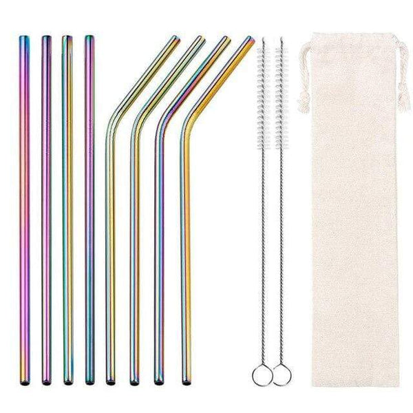 la-casa-del-bambu 8pcs Rainbow Pack de 8 pajitas en acero inoxidable + 2 boquillas en silicona y bolsa de almacenamiento gratis  - 3 colores